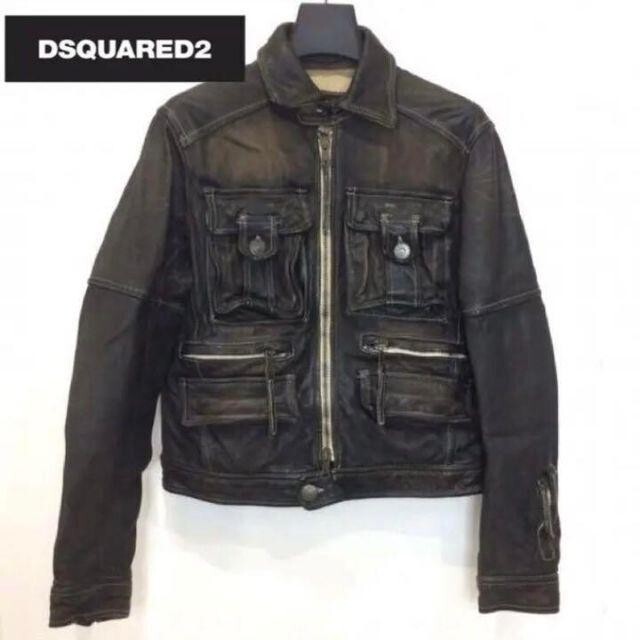Dsquared2 leather Jacket used processed size: 48 Dark Brown 