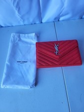 Yves Saint LaurentRed Chevron Quilted Grained Leather Envelope Wallet on Chain