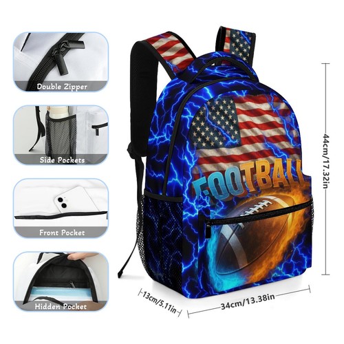 Football Backpack Set for Kids,School Bookbag with Lunch Box and Pencil Pouch... - Picture 2 of 7