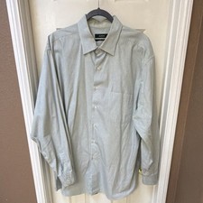 Alfani Easy Care 100 Cotton Dress Shirt 17 1/2 Light Blue Striped Long Sleeve