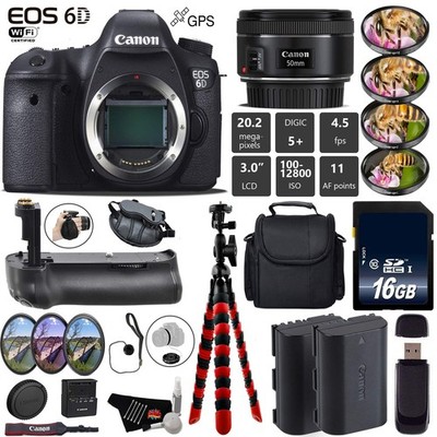 Canon EOS 6D DSLR Camera with 50mm f/1.8 STM Lens + Professional Battery Grip +