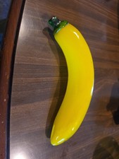 Vintage Glass Yellow Banana Murano Style Glass Fruit Paperweight Decor 7.5 Inch