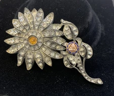 Vintage Masonic Emblem Large Flower Pin with Faux Diamonds