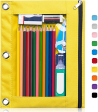 Pencil Pouch for 3 Ring Binder, Clear Window Pencil Case with Smooth Zipper, Big