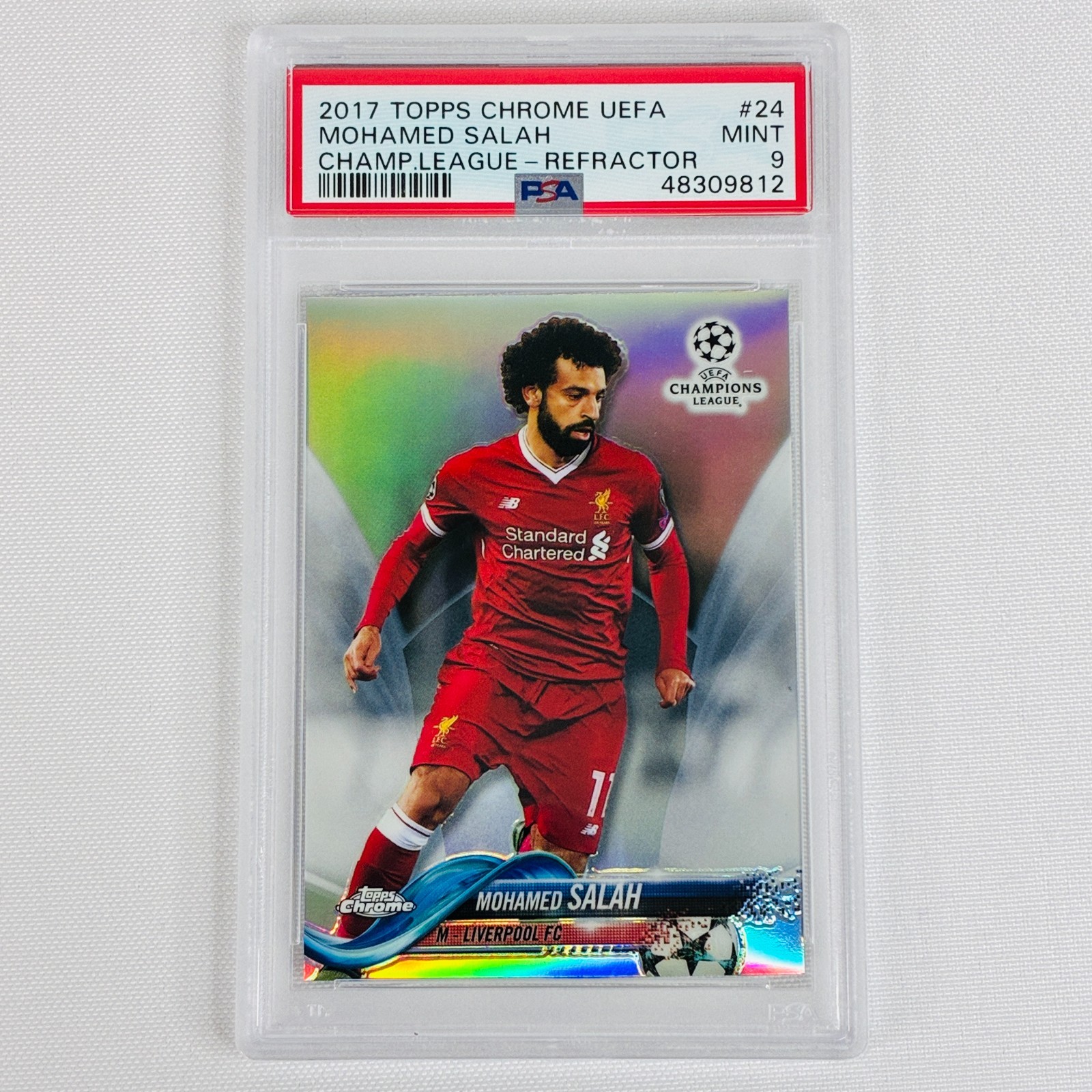 2017 Topps Chrome UEFA Champions League UCL Mohamed Salah #24 Refractor PSA 9