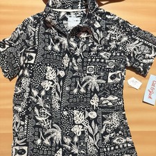 Cat  Jack Boys Button Up Shirt S Small 6/7 Black White Hawaiian New