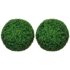 Artificial Boxwood Topiary Ball Set of 2 19.7 Inch Faux Plant, UV-Protected A...