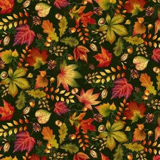 Studio E - Autumn Fields - Autumn Leaves - Hunter, Fabric by the Yard