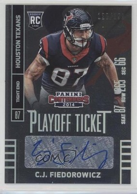 2014 Contenders Playoff Ticket CJ Fiedorowicz (Seat Row Sec) Rookie Auto RC 7fb