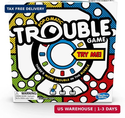 Hasbro Gaming Trouble Board Game for Kids Ages 5 and Up 2-4 Players