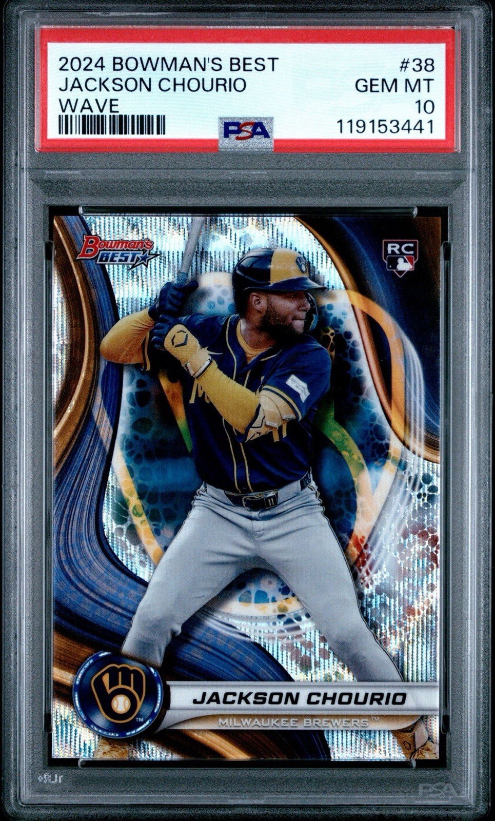 2024 Bowman's Best Jackson Chourio #38 WAVE Refractor RC PSA 10