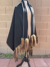 Dennis Basso/J. Mendel Finest Double Cashmere w Russian Sable Shawl Scarf $5K