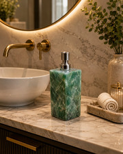 Handcrafted Green Fluorite Agate Soap Dispenser   Luxury Natural Stone Bathroom