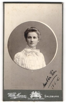 Fotografie Wilh. Mann, Salzburg, junge Frau Martha Kern, 1905 CDV /Kabinett-Foto