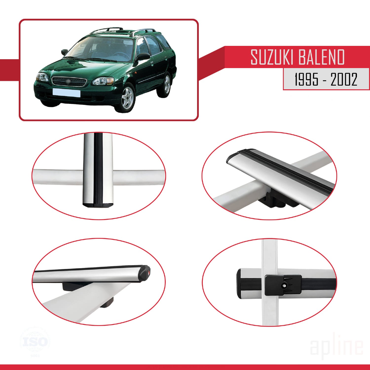 Barres de toit pour Suzuki Baleno 1995-2002 en aluminium gris modè le BASIC - 4