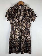 Roberto Cavalli Vintage Y2K Satin Cheetah Leopard Button Up Mini Sheath Dress S