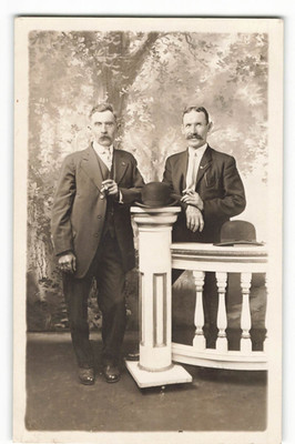 RPPC Two Guys with Cigars posing with fancy suites and hats VTG Postcard VPC2.