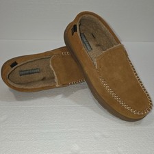 Eddie Bauer Men s Suede Moc Slippers Faux Fur Lined Brown Size M 8-9