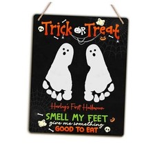 Baby's First Halloween Footprint DIY Wooden Hanging Trick or Treat - Black Wood