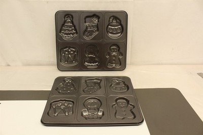 Christmas Cookie Baking Sheets Lot of 2 Non-Stick 6 Cavities On Each APX 4''