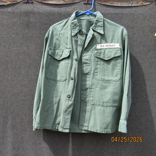 Vintage USMC P56 P58 Cotton Sateen Fatigue Shirt Korean War Asian Mfg Name Tag