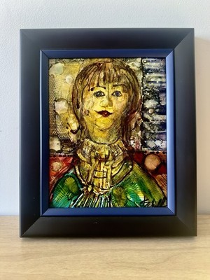 Original Mixed Media Portrait on Panel Signed J Schill Modern Expressionist Art
