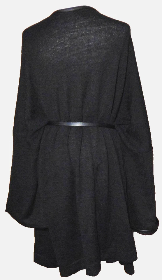 SOFT FOCUS WOMENS BLACK ACRYLIC SWEATER FAUX LEATHER TRIM & BELT CARDIGAN~4X - Image 3 of 4