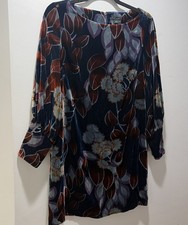 Ann Taylor Long Sleeve Velvet Shift Dress Boat Neck Floral Puff Sleeve Size 2