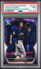 2023 Bowman Sapphire Chrome Prospects SSP PURPLE # /25 Jaison Chourio PSA 9 MINT