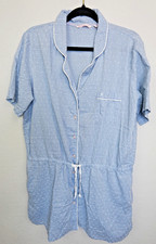 Victorias Secret Pajama Night Shirt Button Down Polka Dot Tie Blue Womens Large