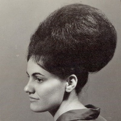 1965 Beautiful Young Lady Woman Big Hair Updo Hairstyle Close Up Vintage Photo