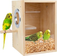 Parakeet Nesting Box Transparent Design, Natural Wood Bird Nest Breeding Box wit