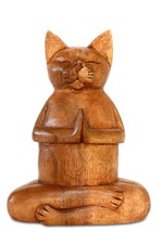 Estatuilla de madera tallada a mano de yoga con postura de tronco de fuego de gato escultura decoración del hogar
