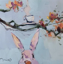 Jose Trujillo Fine Art PRINT 16x16" Collectible Artist Bunny Flowers Painting