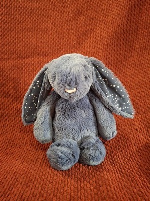 Jellycat BASHFUL STARDUST BUNNY MEDIUM Plush Navy Blue Stars Silky