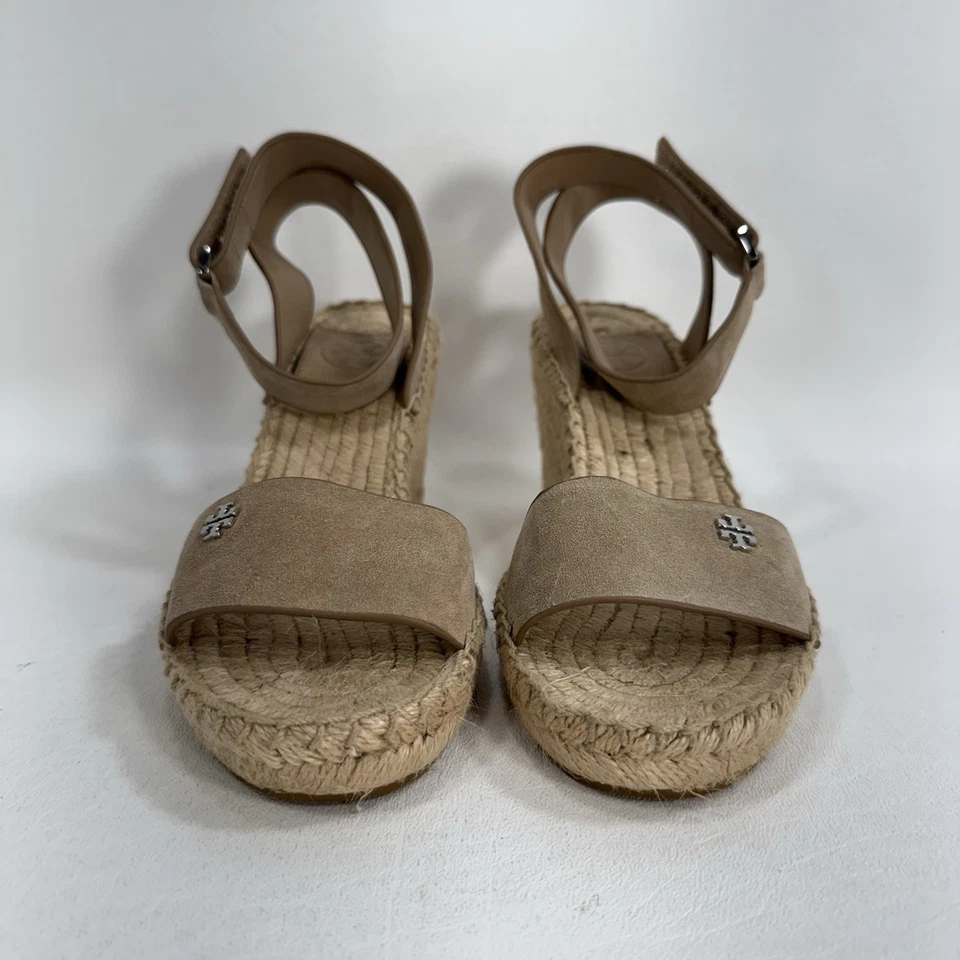 Tory Burch Bima 2 Tostado Gamuza Cuña Yute Alpargata Correa Tobillo Sandalias Tacones Talla 5 Foto 4 de 4