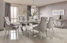 Arianna 200cm Grey Marble Dining Table + 6 Chairs + Coffee Table