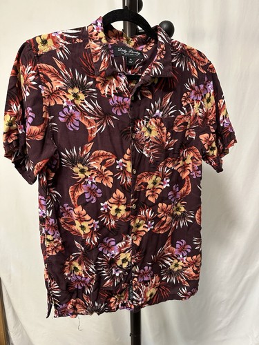 DIRTY WASH Braun Blumen Knopfleiste Kurzarm Hemd Herren M
