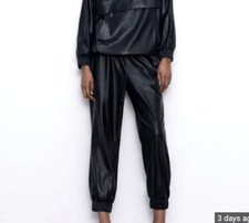 ZARA Women's size S Faux Leather Black Joggers High Rise Relaxed Trousers Pants
