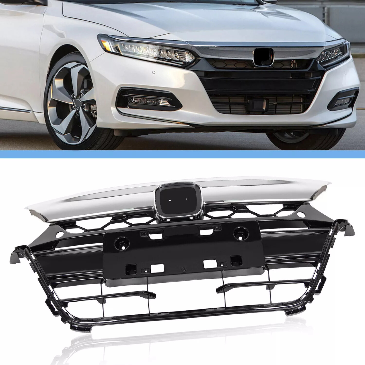 Front Bumper Upper Grill Grille Assembly For Honda Accord 2018 2019 2020