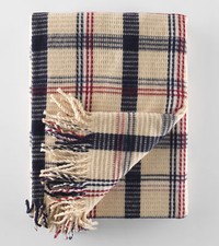 Image of Throw 100% Cotton Abstract Geometric Natural Beige Neutral Fringe Sofa Blanket