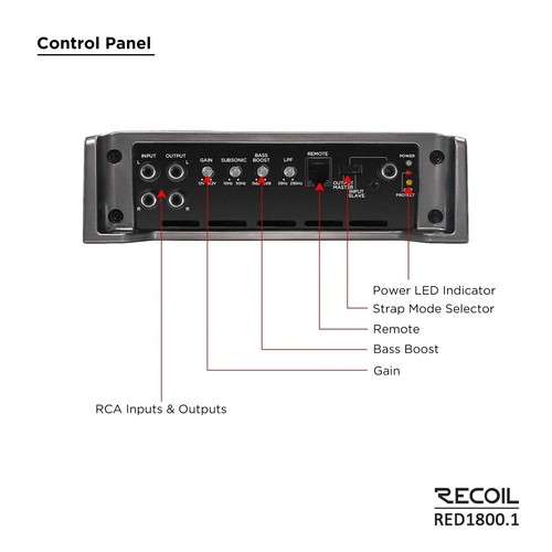 Recoil Audio RED1800.1 3,600 Watts Class-D Strappable Car Audio Mono-block - Picture 6 of 6
