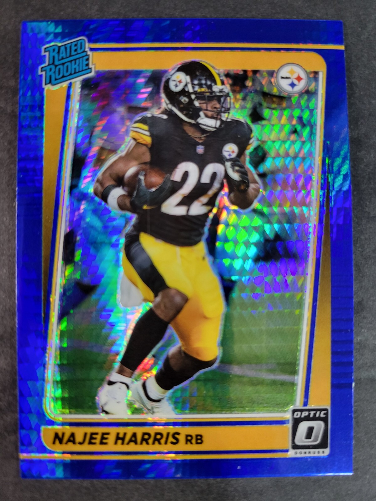 Najee Harris 2021 Panini Donruss Optic Blue Hyper Prizm Holo Rated Rookie #213