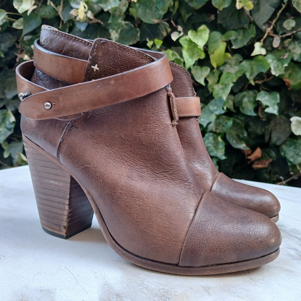 Rag Bone HARROW Cap Toe Block High Heel Ankle Boots Women's Size 38/8  Brown
