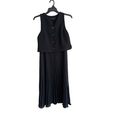 Zara Womens Midi Dress S Black Pleated Combination Sleeveless 8741/040 NWT