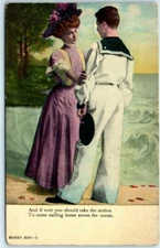 Postcard - Love/Romance Greeting Card - Woman and Sailor Couple Art Print