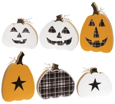 CWI Halloween Decor - Black White Orange Prim Reversible Pumpkin 3pc Set