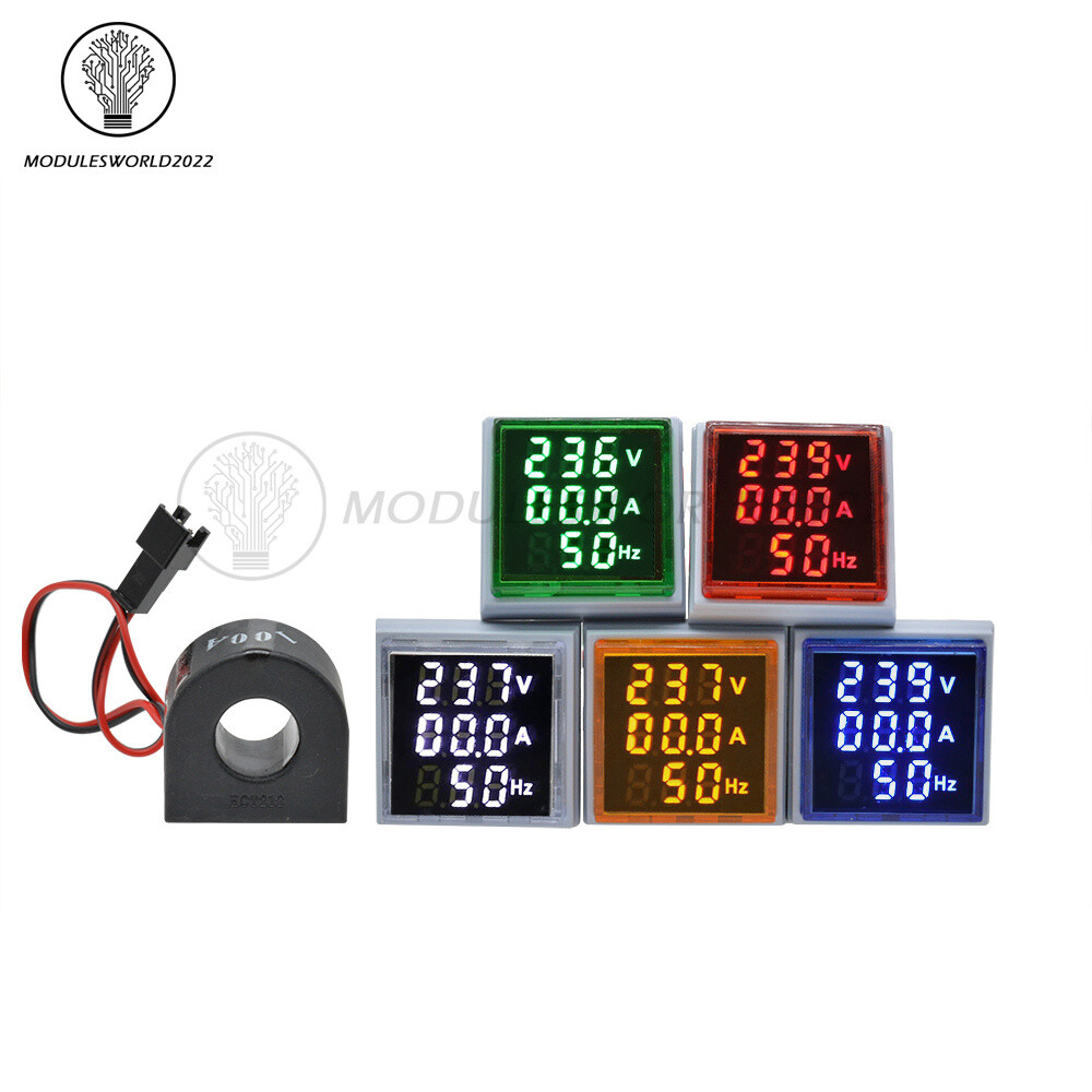 AC 0-100A 60-500V 3-in-1 LED Digital Meter – Voltmeter, Ammeter, Hertz Indicator, 22mm Size
