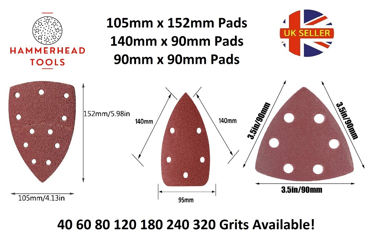 90mm / 140mm / 152mm 40 320 G Delta Detail Mouse Triangle Sander Pads