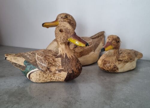 3x Vintage Folk Art Corn Husk Duck Decoy Figurine Cabin Shelf Decor - Foto 3 di 10